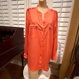 Calvin Klein Bright Coral Top with tabbed sleeves, hem, and shoulders sz XL